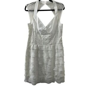 One by Eight White Lace Beaded Tiered Ruffle Cocktail Dress 12 Open Back NEW